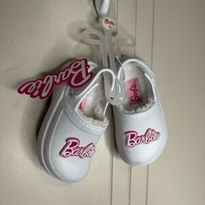 Barbie White Slippers with Pink and White logo